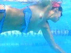 Nipple slip of a swimmer at the pool