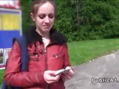 Small tittied Czech bangs in public